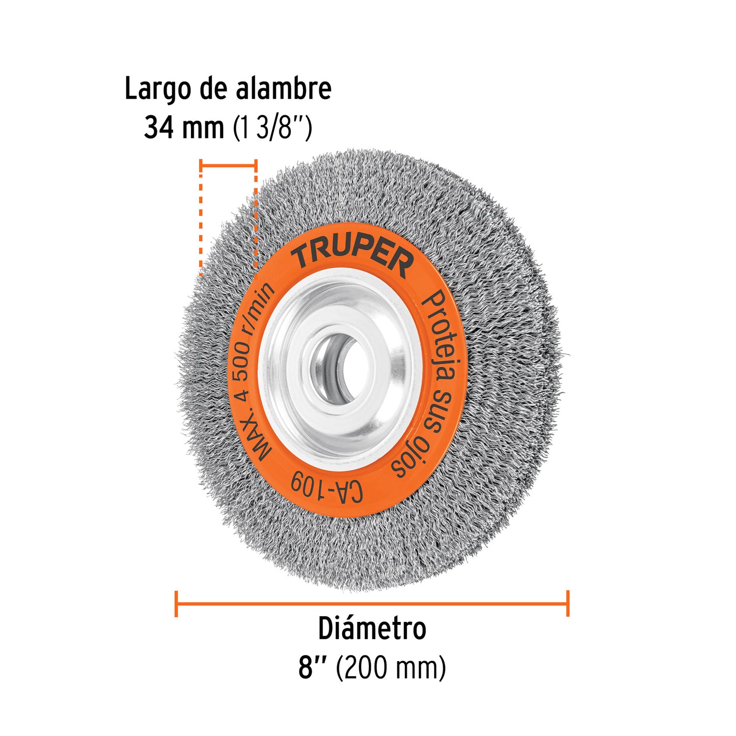 Carda alambre ondulado 8' x 1' para esmeril, Truper