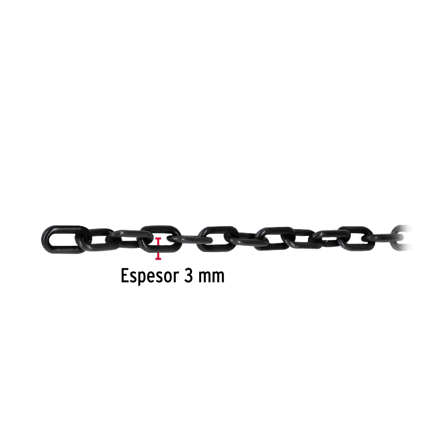 Metro de cadena de 3 mm de plástico negra, carrete de 50 m
