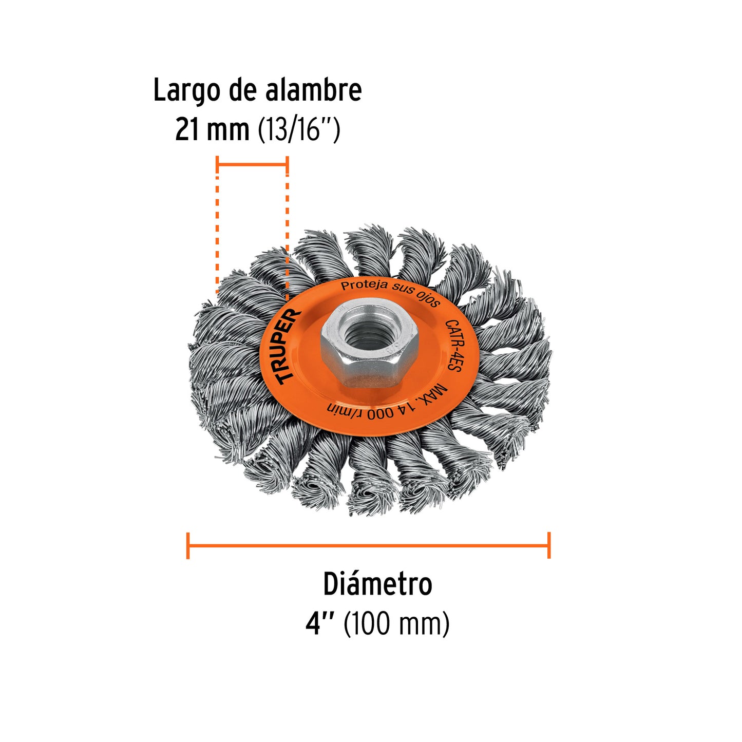 Carda circular 4' alambre trenzado, eje 5/8'-11, Truper