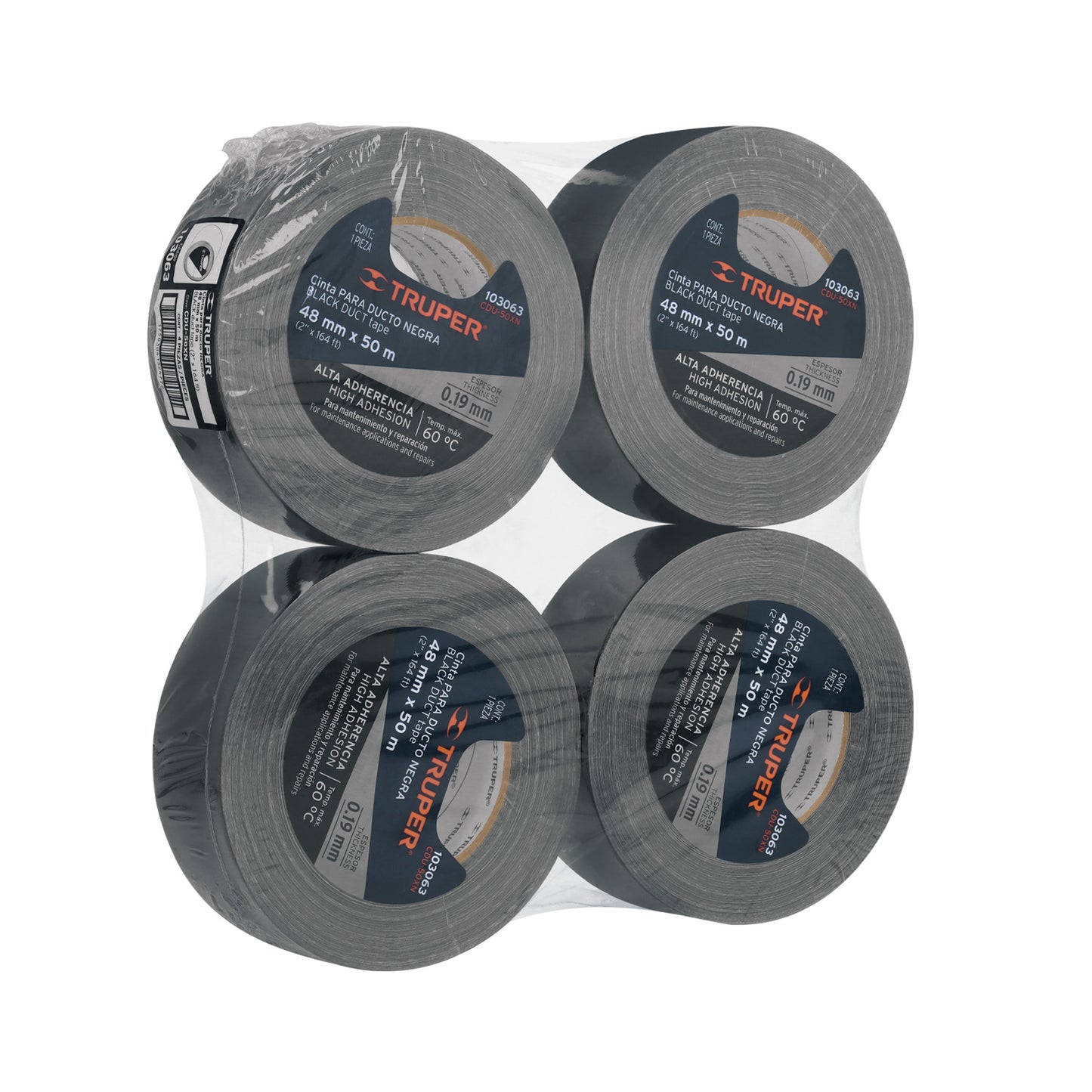 Cinta negra para ducto 50m x 48mm, espesor 0.19mm, Truper