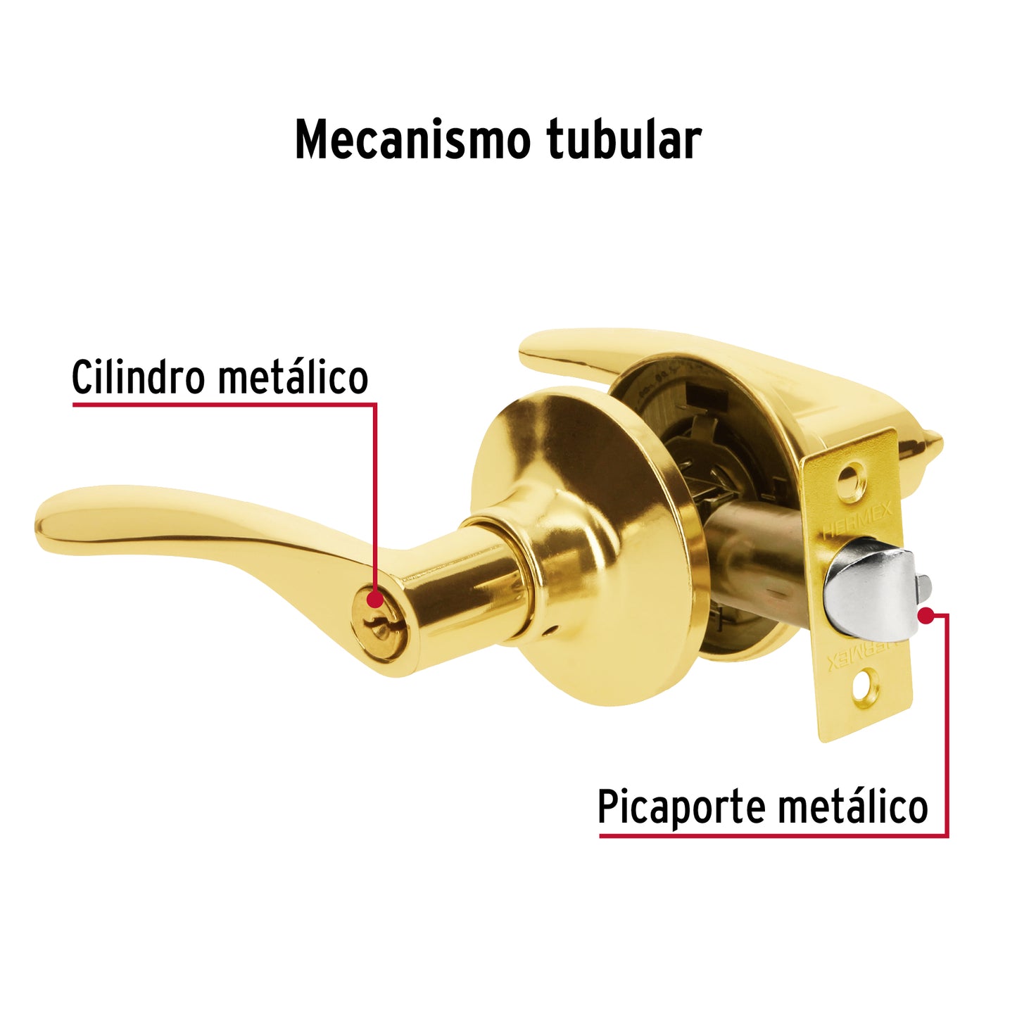 Cerradura manija 'Milán' recámara latón brillante, cil metal