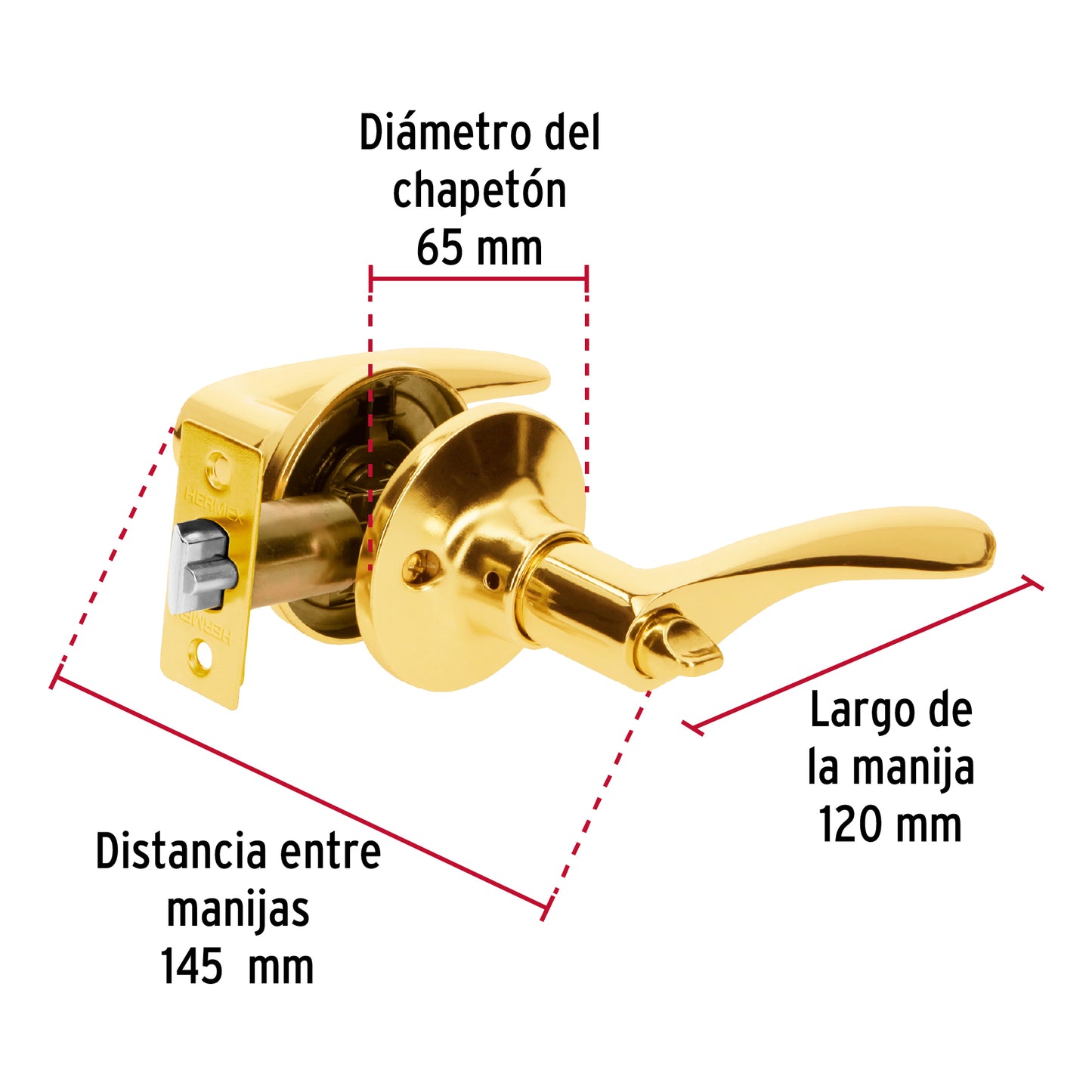 Cerradura manija 'Milán' recámara latón brillante, cil metal