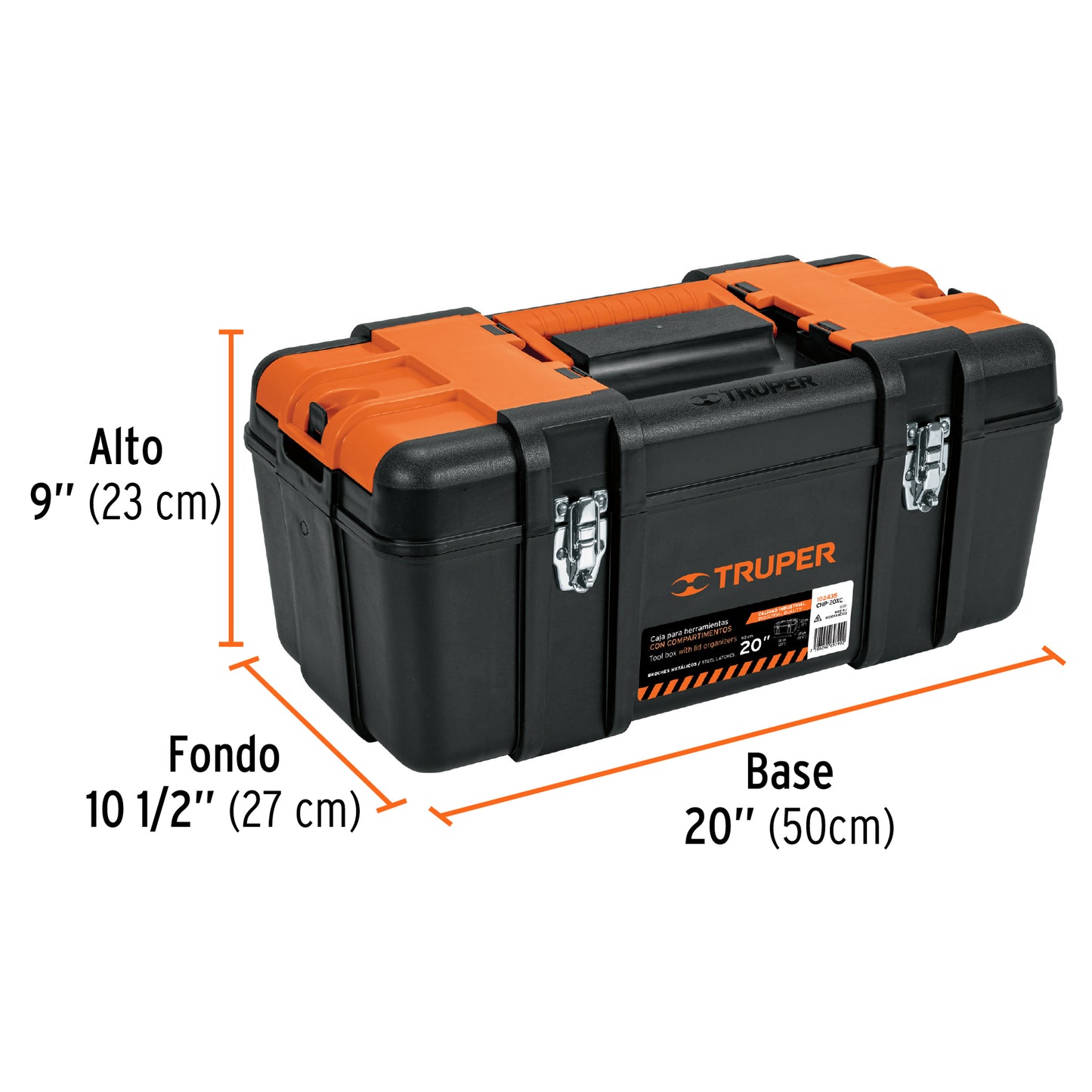 Caja p/herramienta 20' con compartimentos, broches metálicos