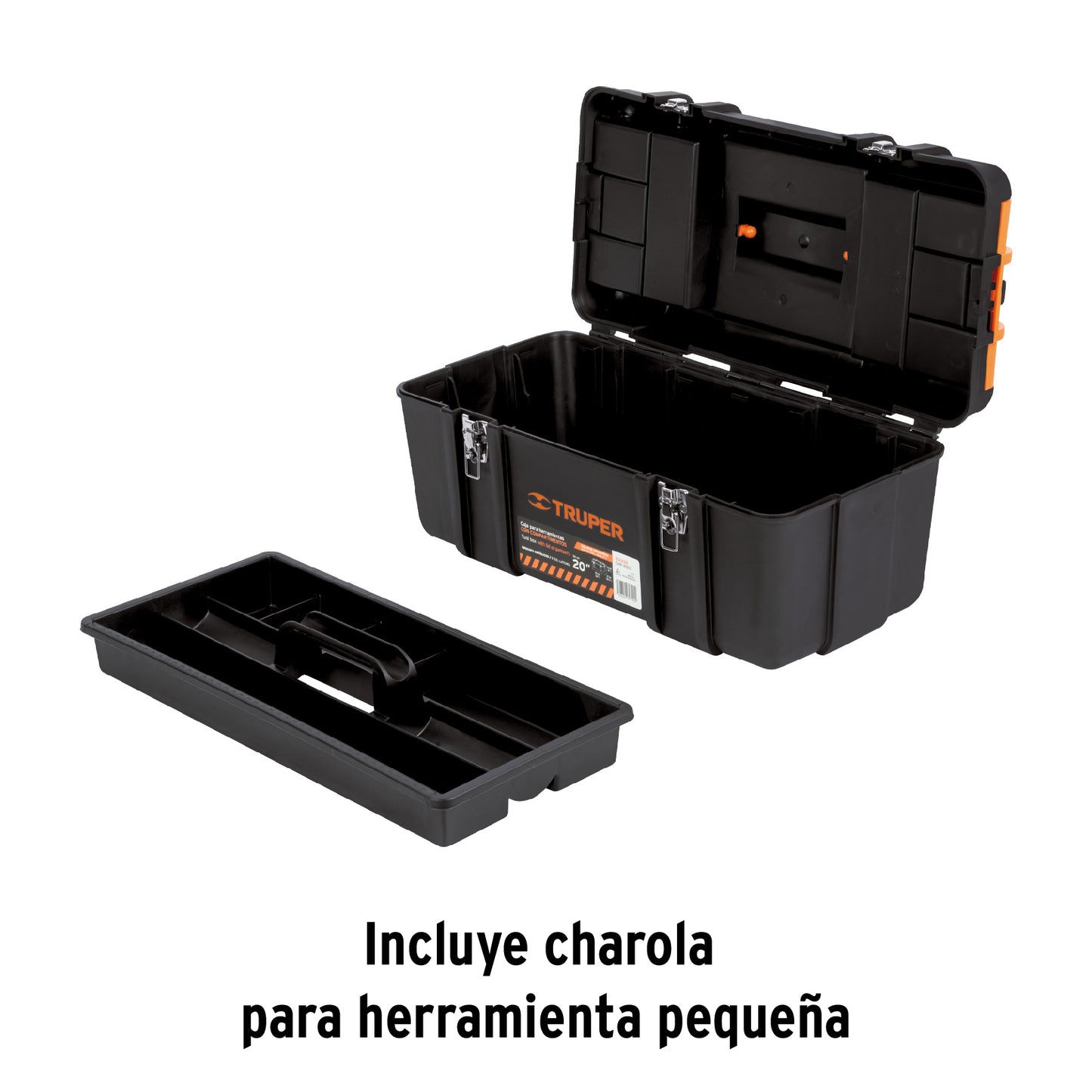 Caja p/herramienta 20' con compartimentos, broches metálicos