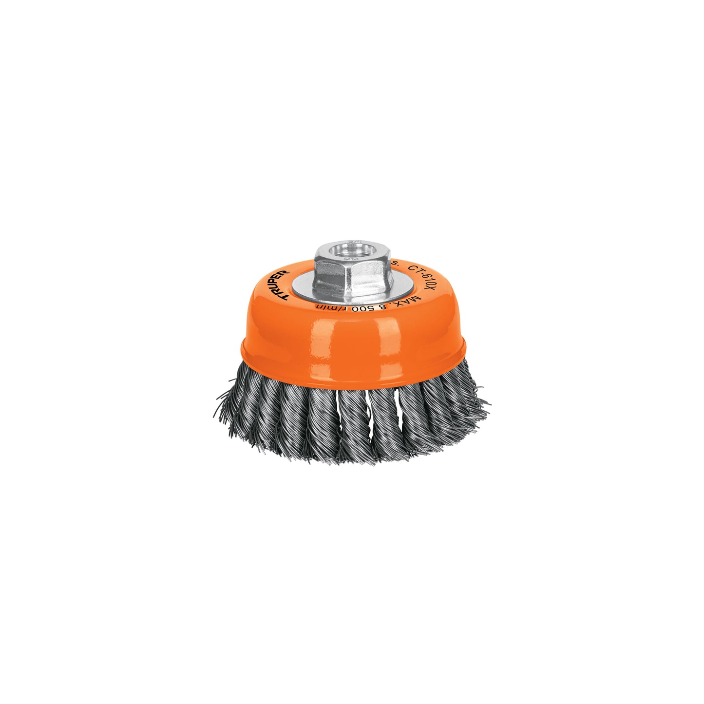 Carda copa 4' alambre trenzado grueso, eje 5/8'-11, Truper