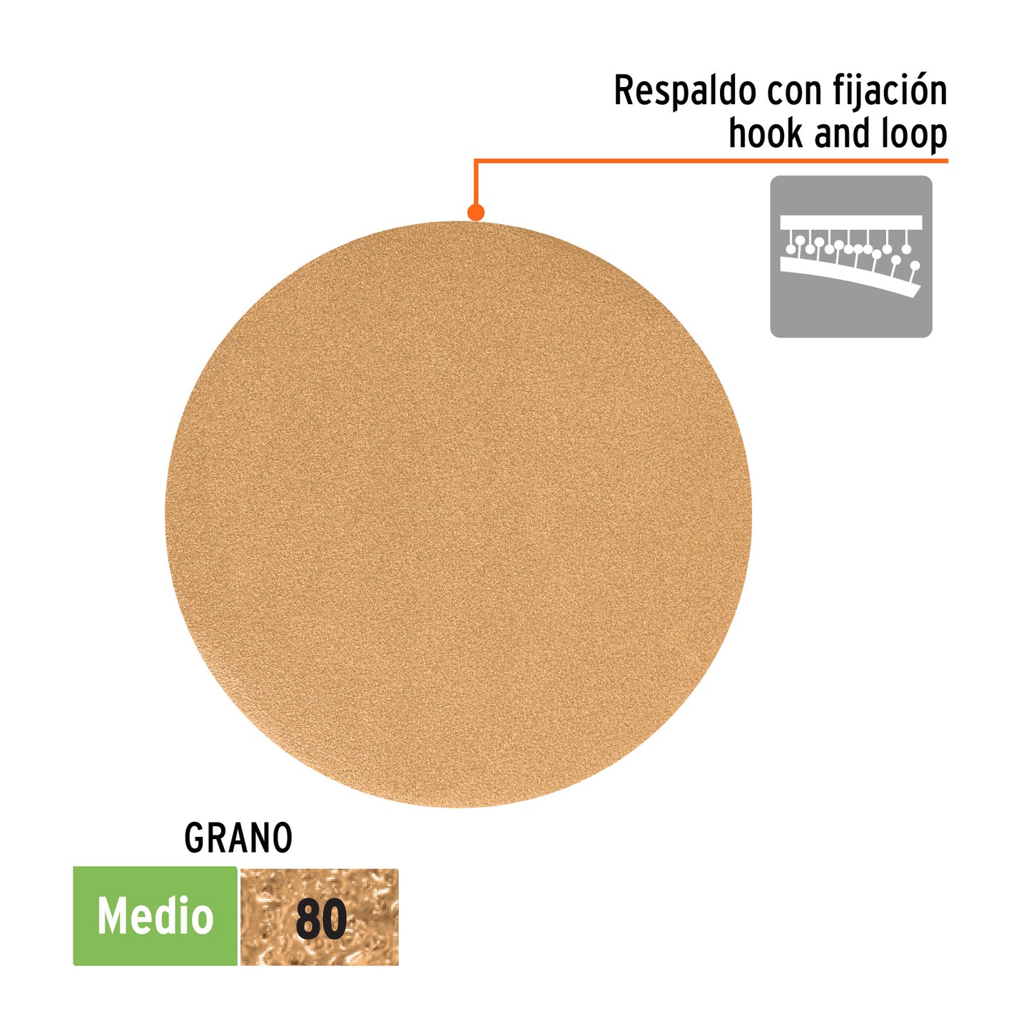 Caja 5 discos de lija p/madera 6' grano 80, velcro, s/perf.