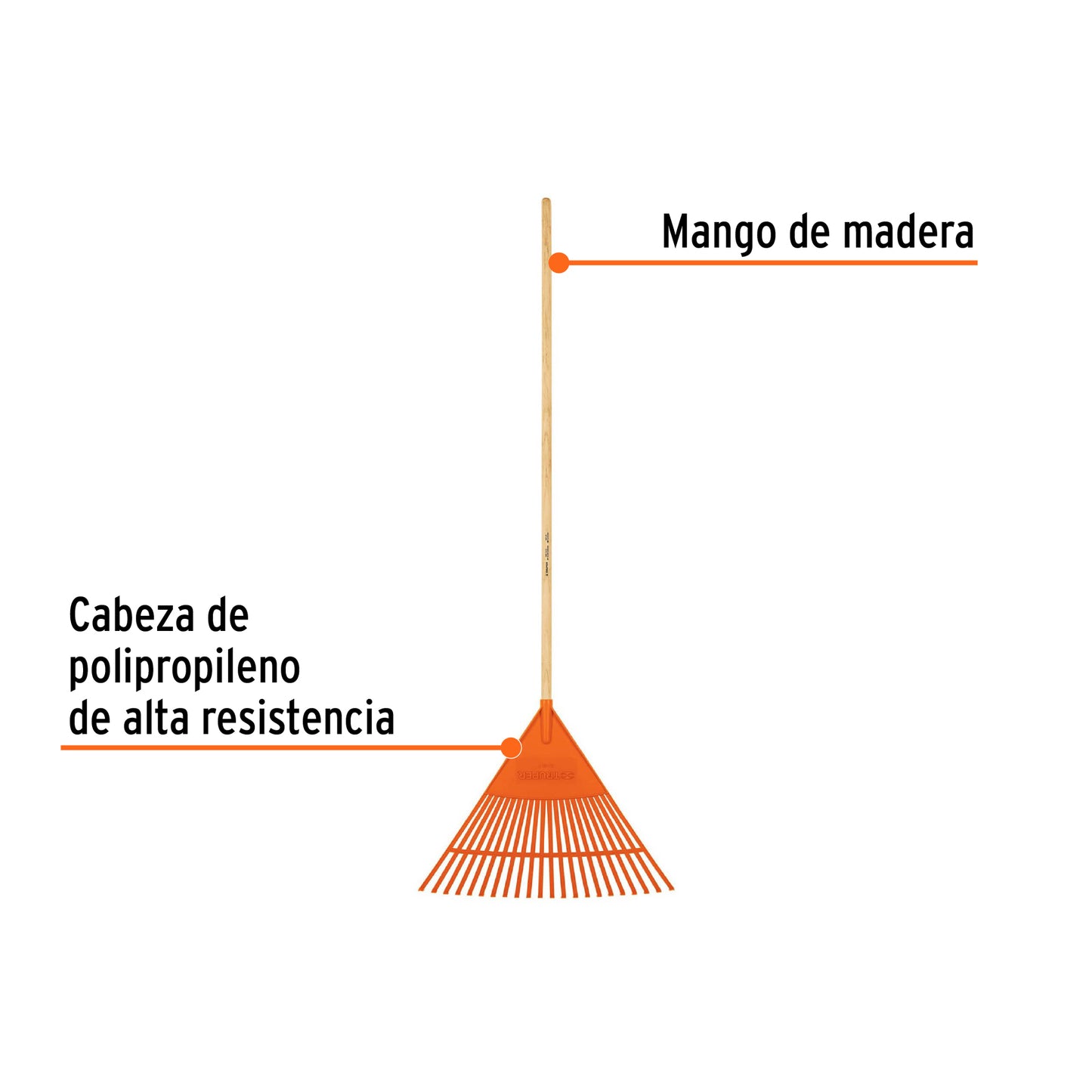 Escoba plástica para jardín, flexible, 22 dientes, mango 48'