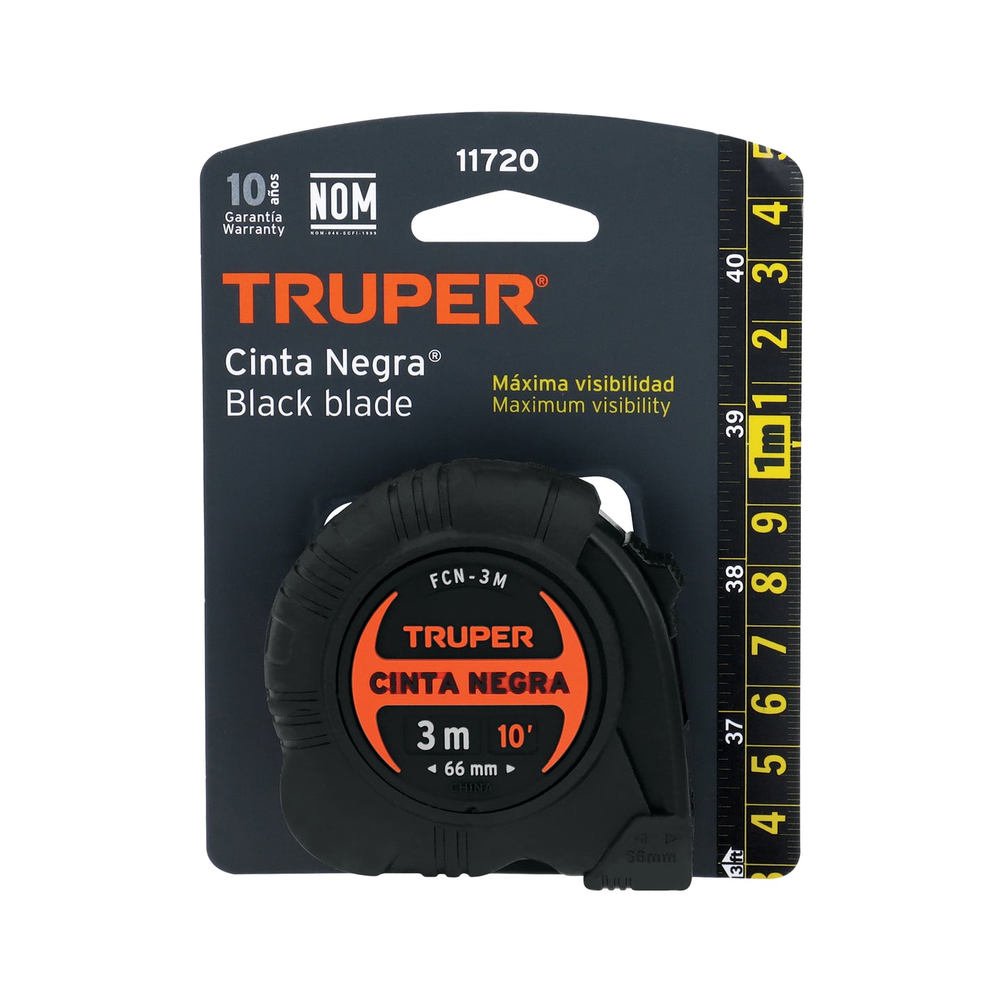 Flexómetro contra impactos 3 m, Cinta Negra 13 mm, Truper