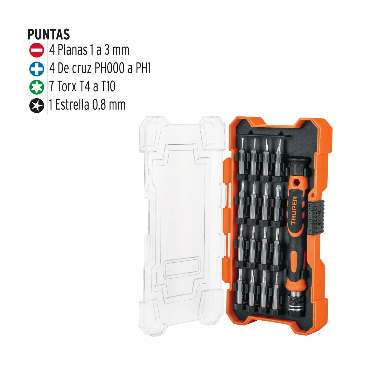 Desarmador de precisión con 16 puntas intercambiables