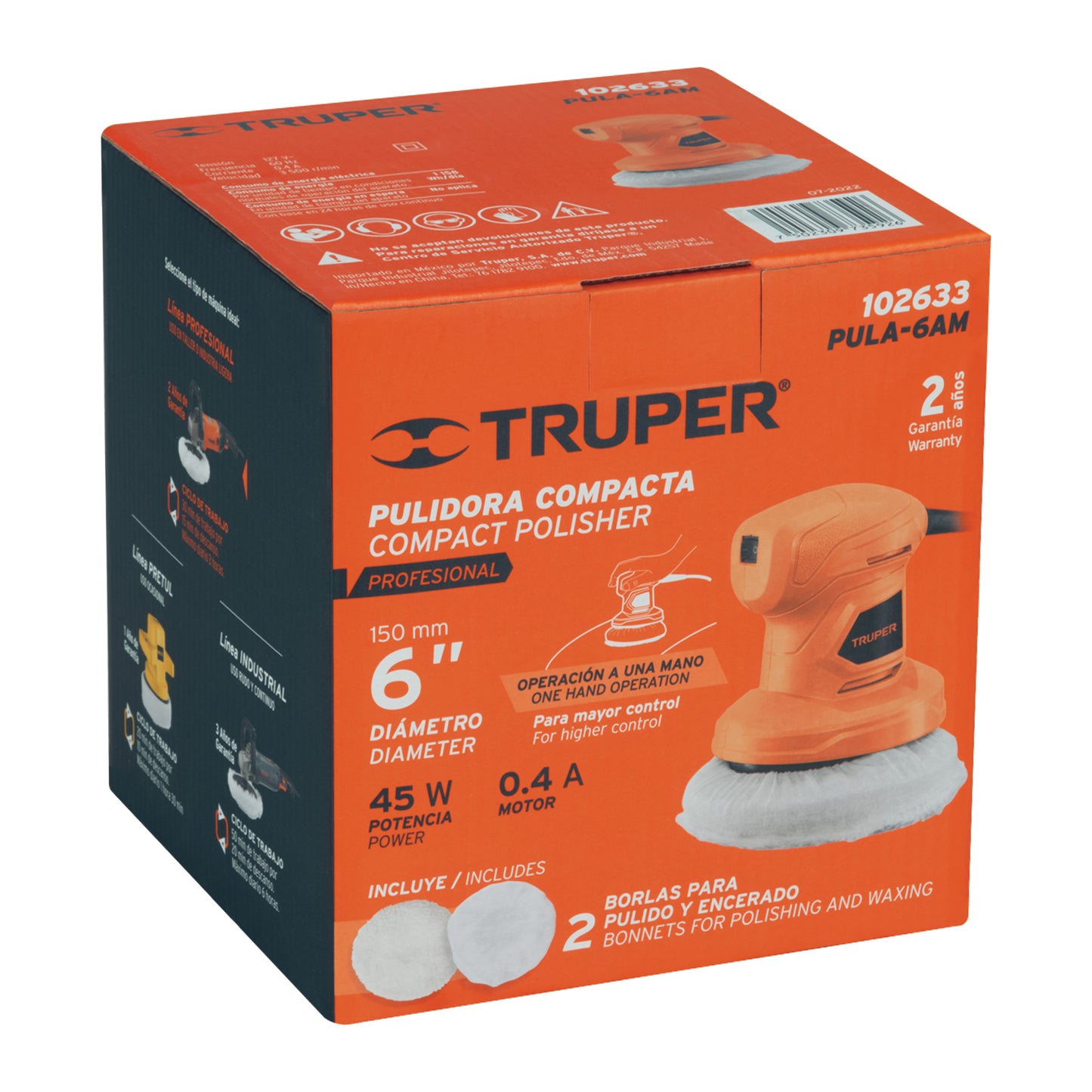 Pulidora compacta a una mano, 6', 45 W, profesional, Truper