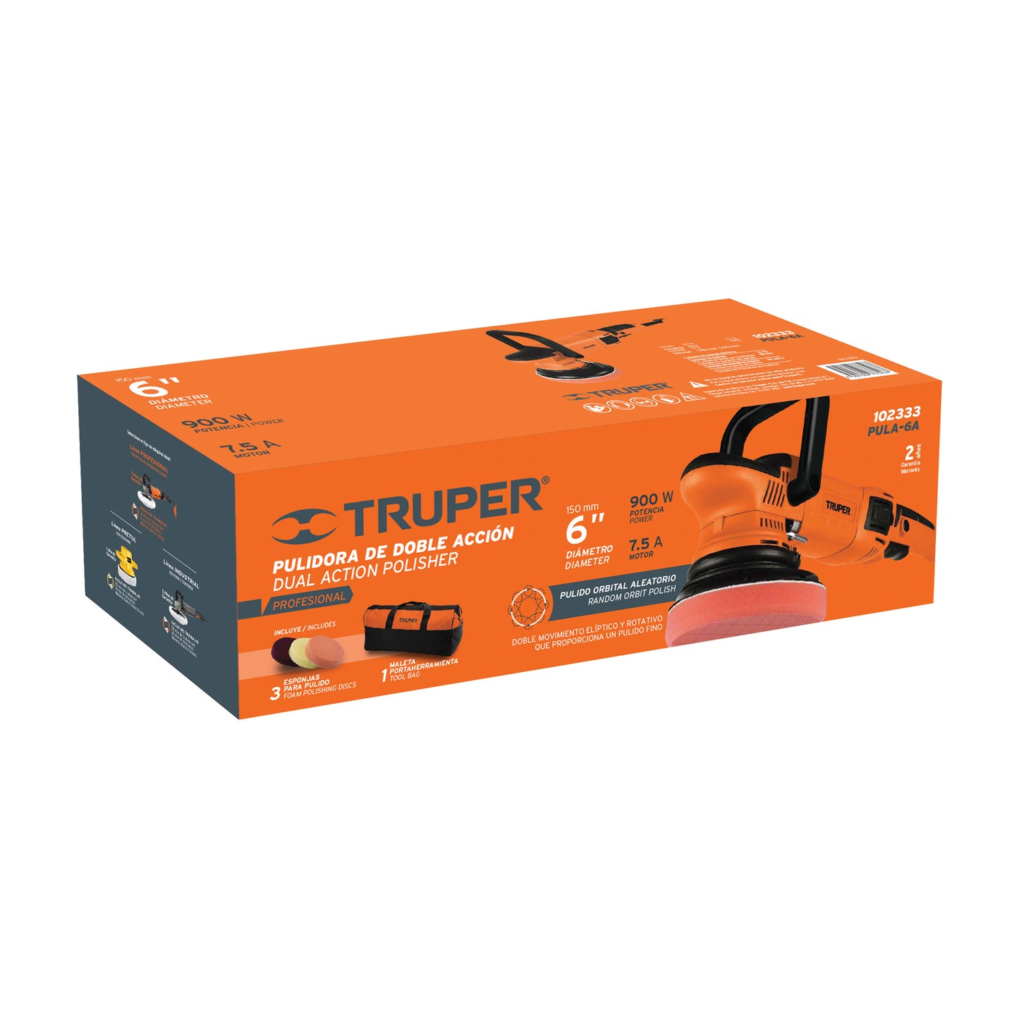 Pulidora doble acción 6', 900 W, profesional, Truper