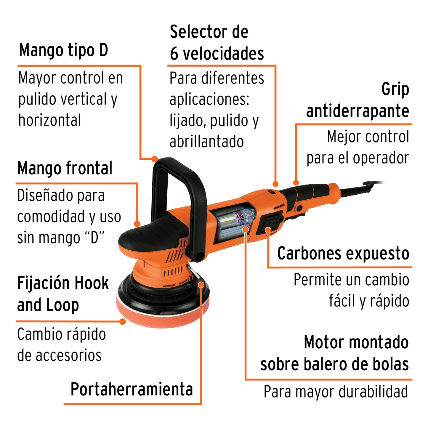 Pulidora doble acción 6', 900 W, profesional, Truper
