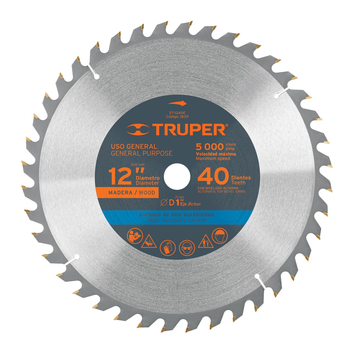 Disco sierra 12' para madera, 40 dientes centro 1', Truper