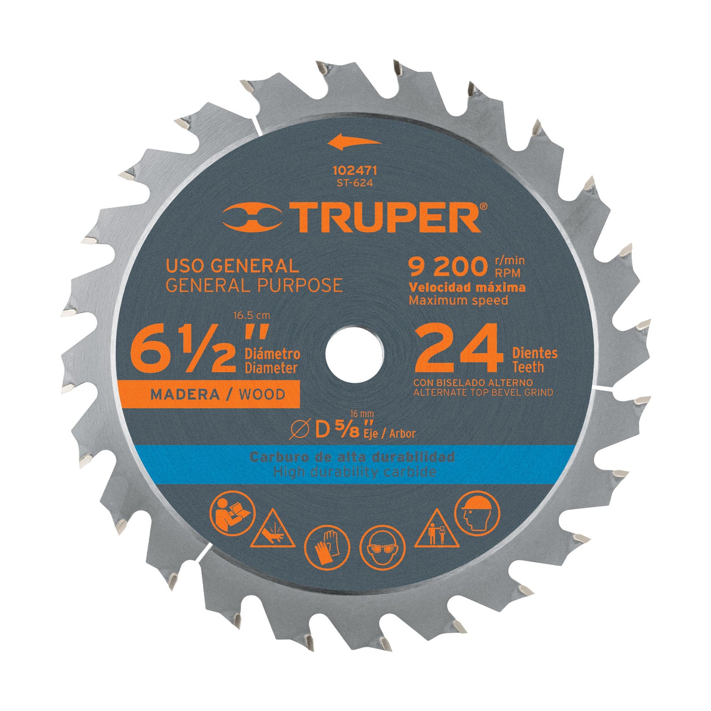 Disco sierra 6-1/2' p/madera, 24 dientes con centro 5/8'