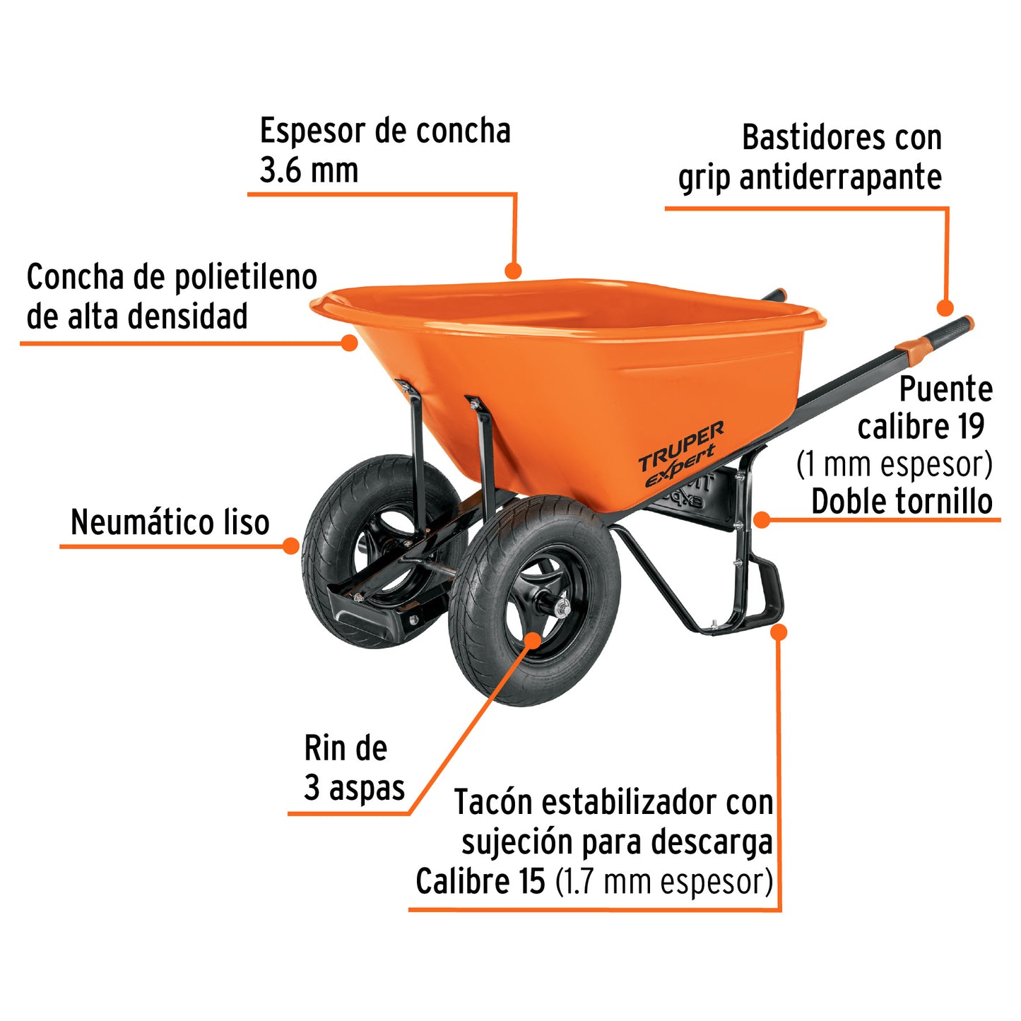 Carretilla 7 ft 3 Expert plástica, 2 llantas,bastidor metálico